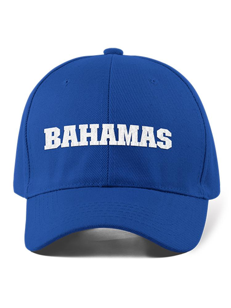 a blue hat with white text