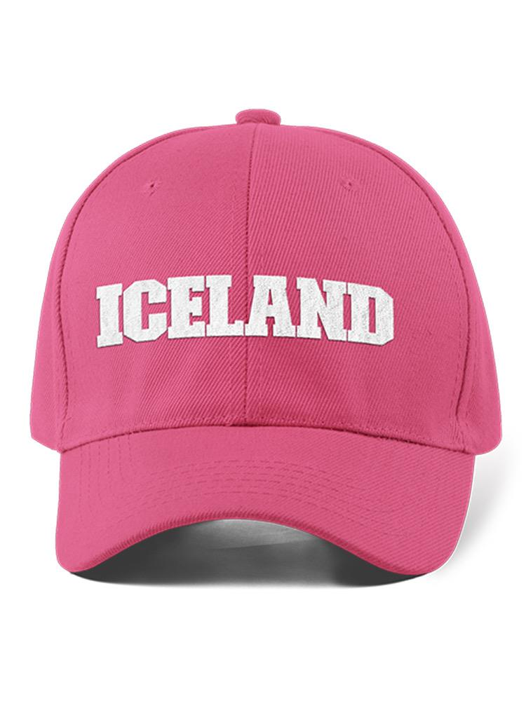 a pink hat with white text
