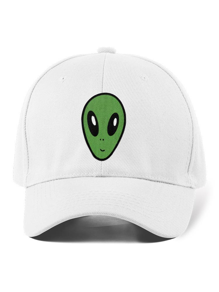 a white hat with a green alien face