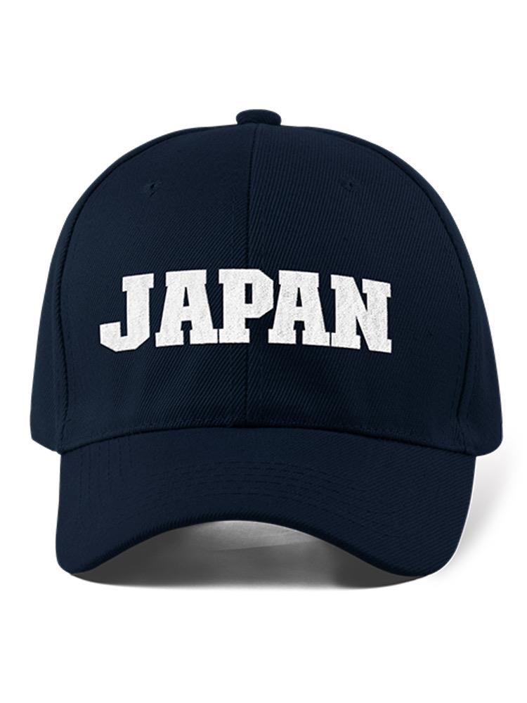 a blue hat with white text