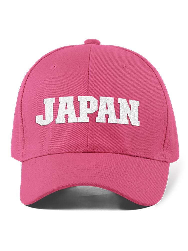 a pink hat with white text