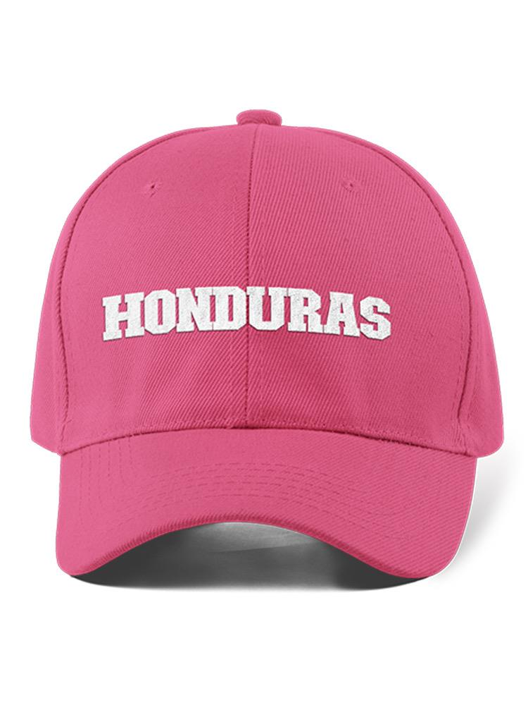 a pink hat with white text