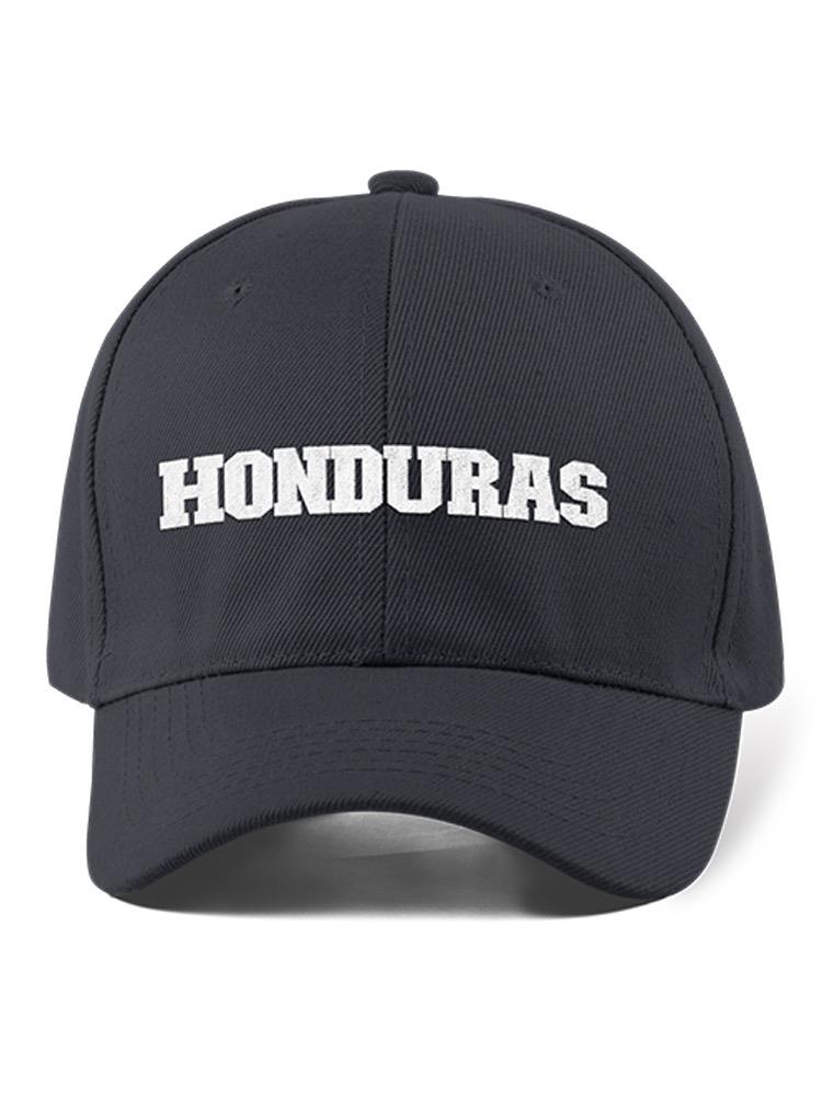 a black baseball hat with white text