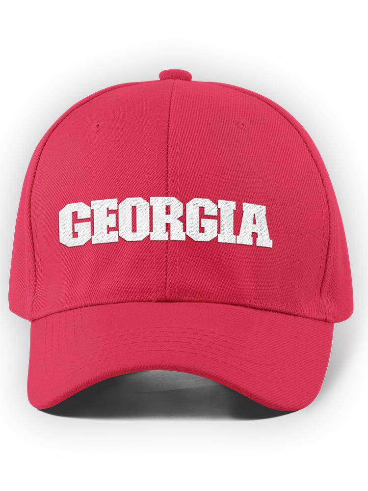 a red hat with white text