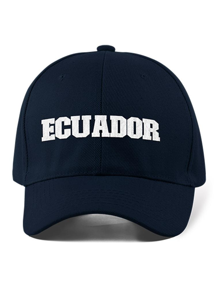 a blue hat with white text