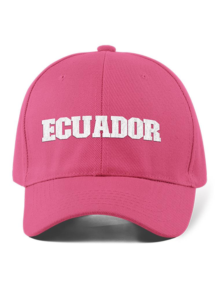 a pink hat with white text