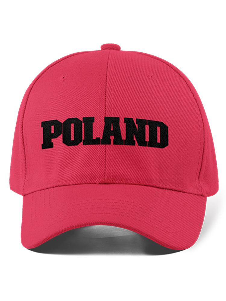 a pink hat with black text