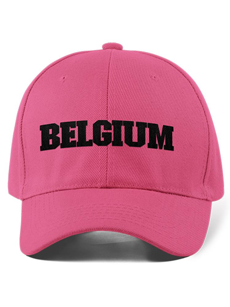 a pink hat with black text