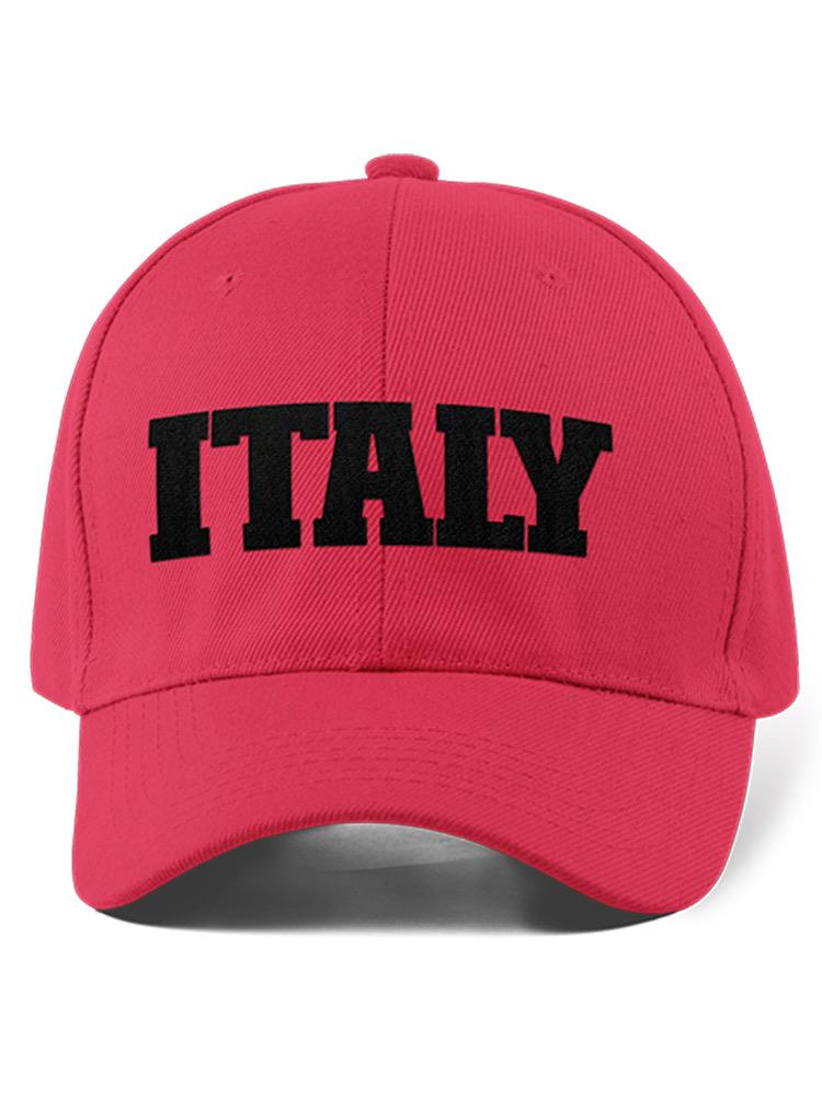 a pink hat with black text