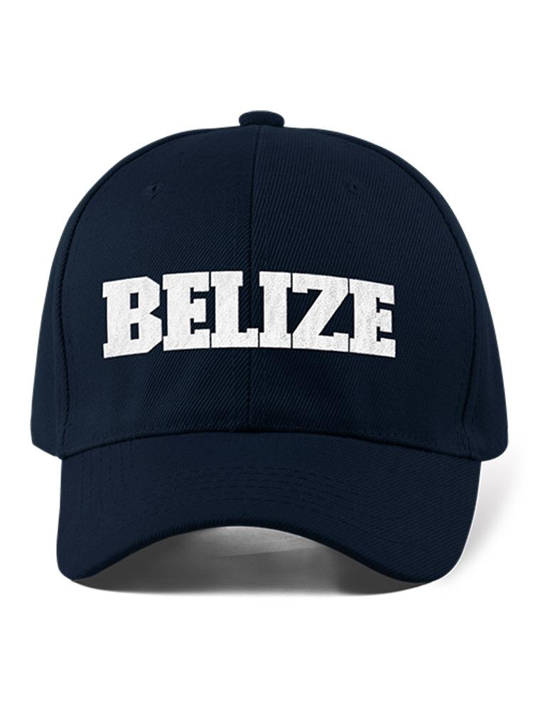 a blue hat with white text