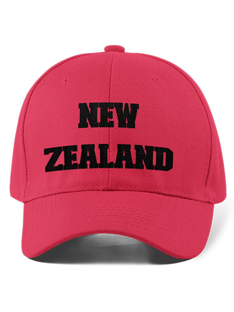 a pink hat with black text