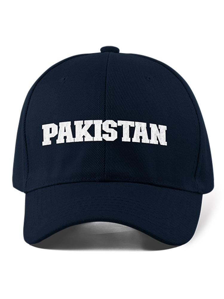 a blue hat with white text