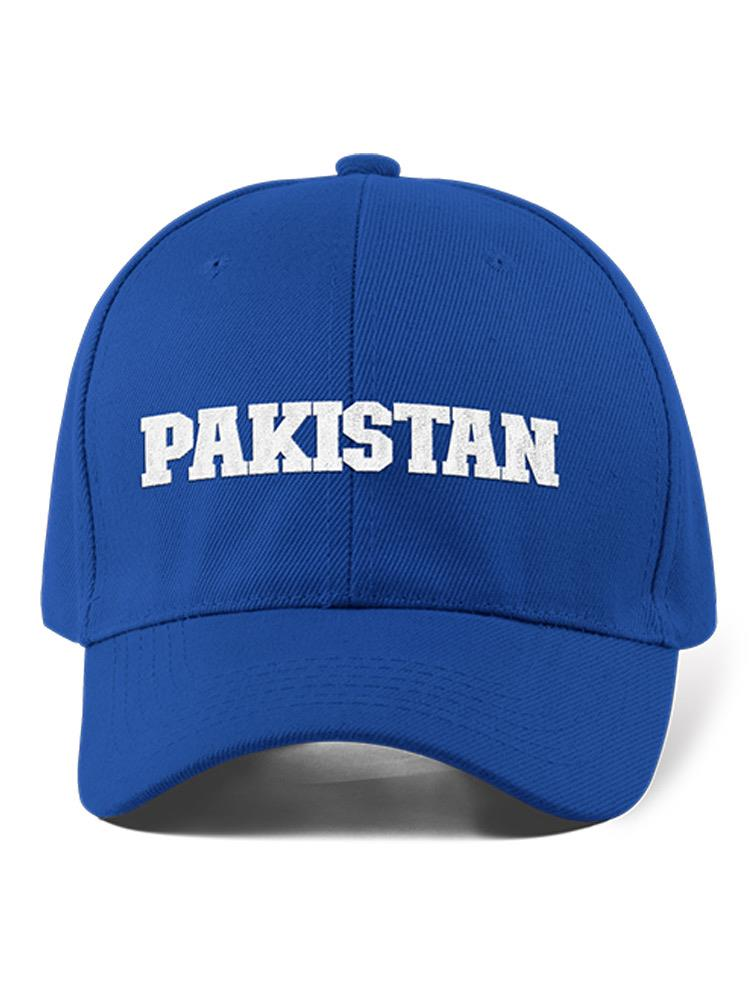 a blue baseball hat with white text