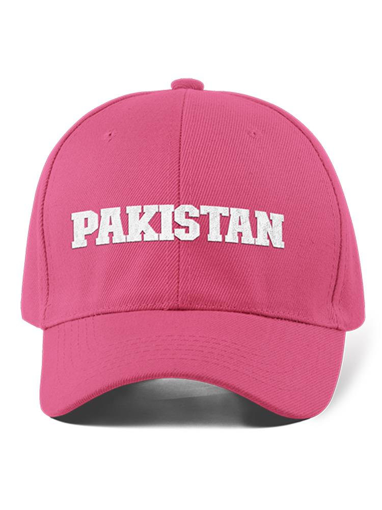 a pink hat with white text