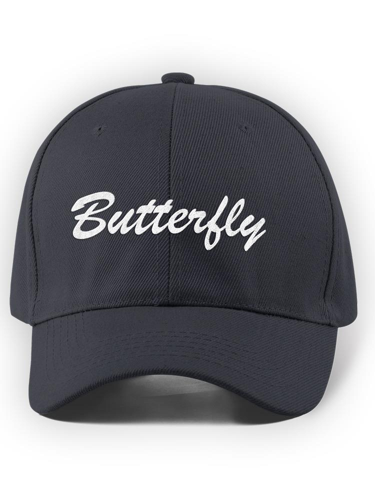 a black hat with white text