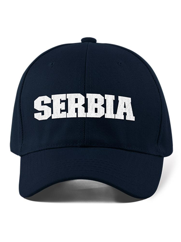a blue hat with white text