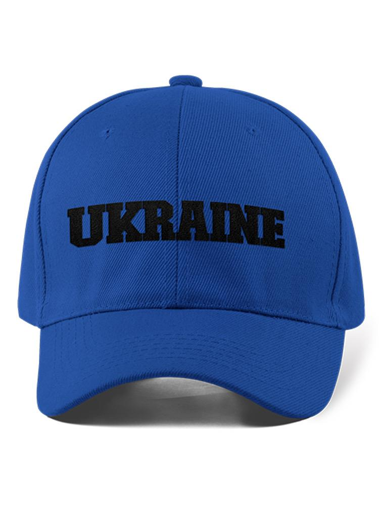 a blue hat with black text