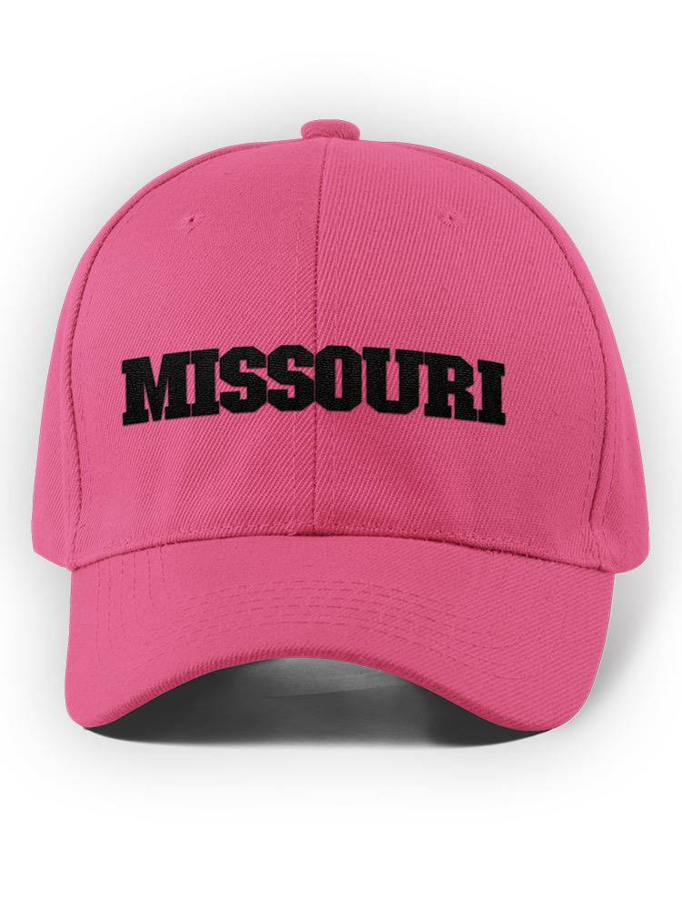 a pink hat with black text