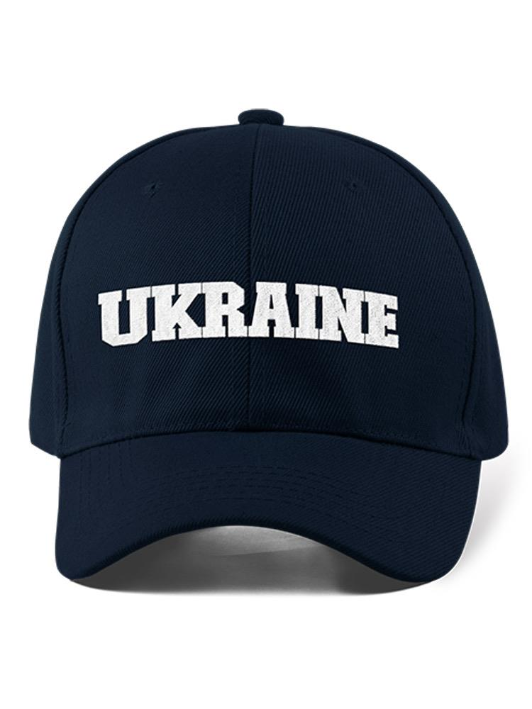 a blue hat with white text