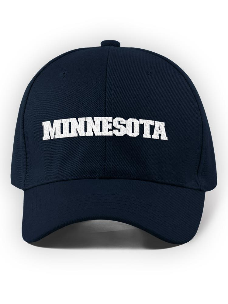 a blue hat with white text