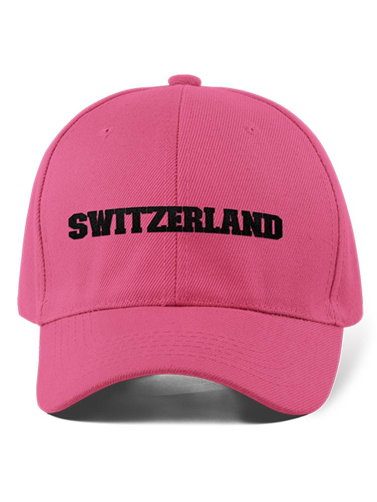 a pink hat with black text