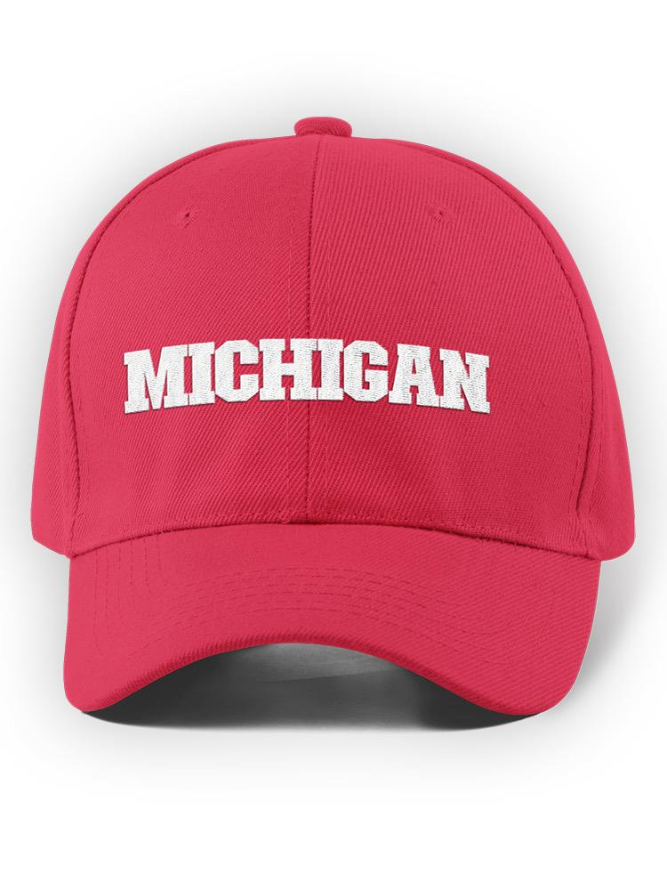 a red hat with white text
