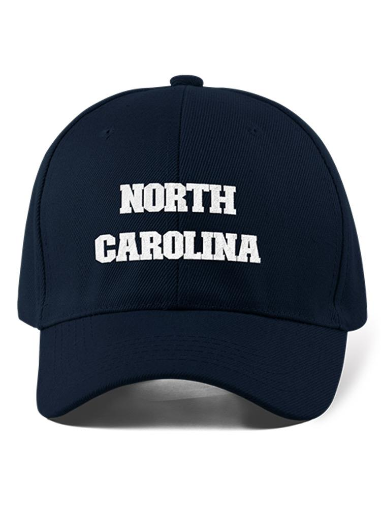 a blue hat with white text