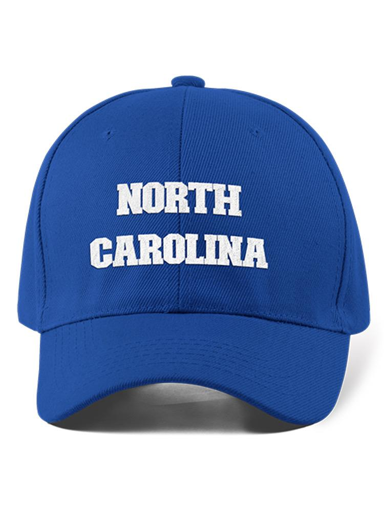 a blue hat with white text