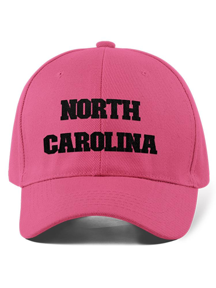 a pink hat with black text