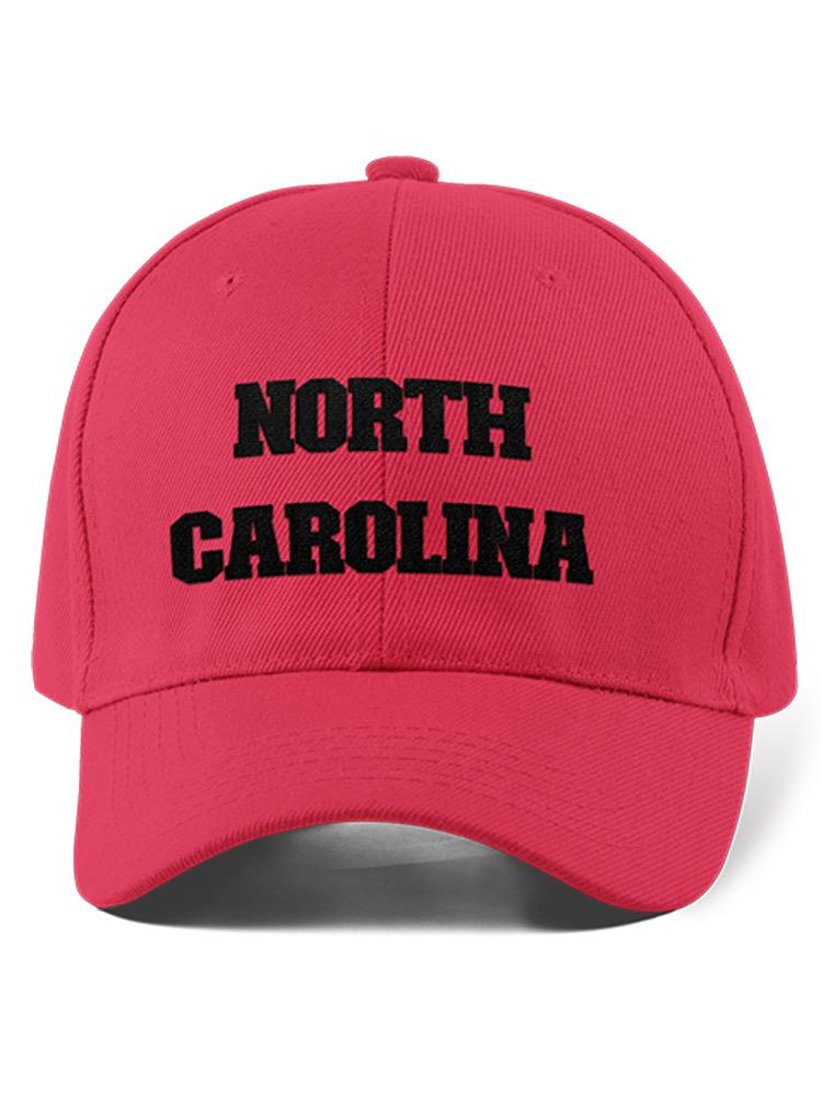 a red hat with black text