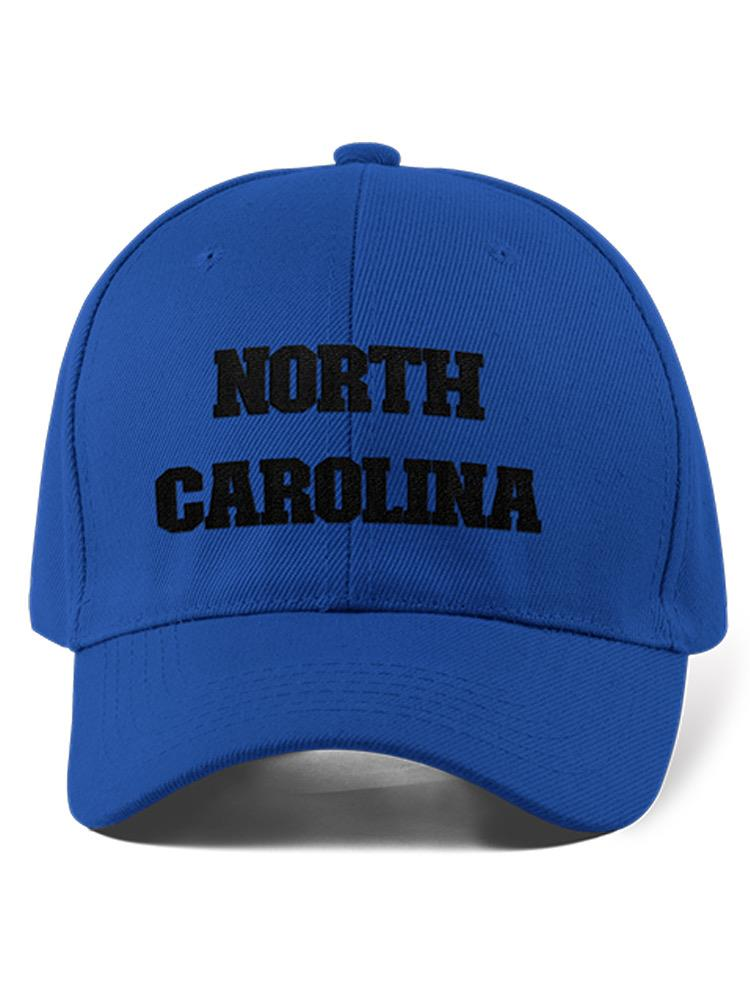 a blue hat with black text