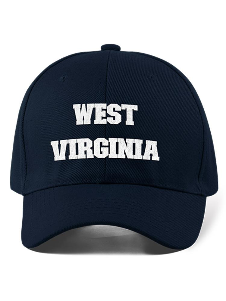 a blue hat with white text
