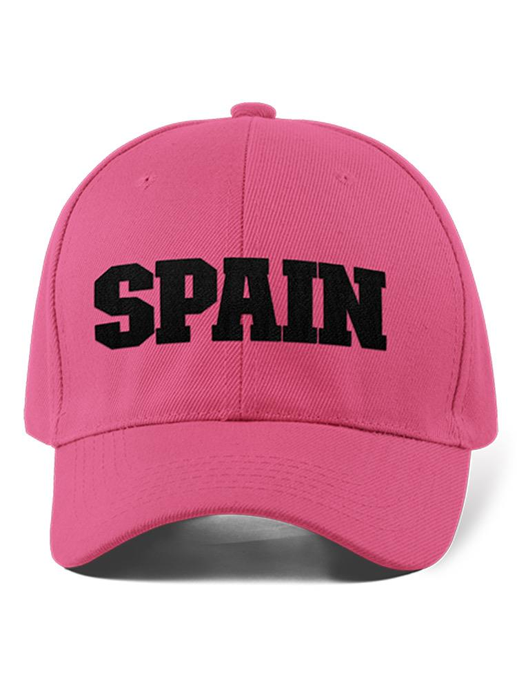 a pink hat with black text