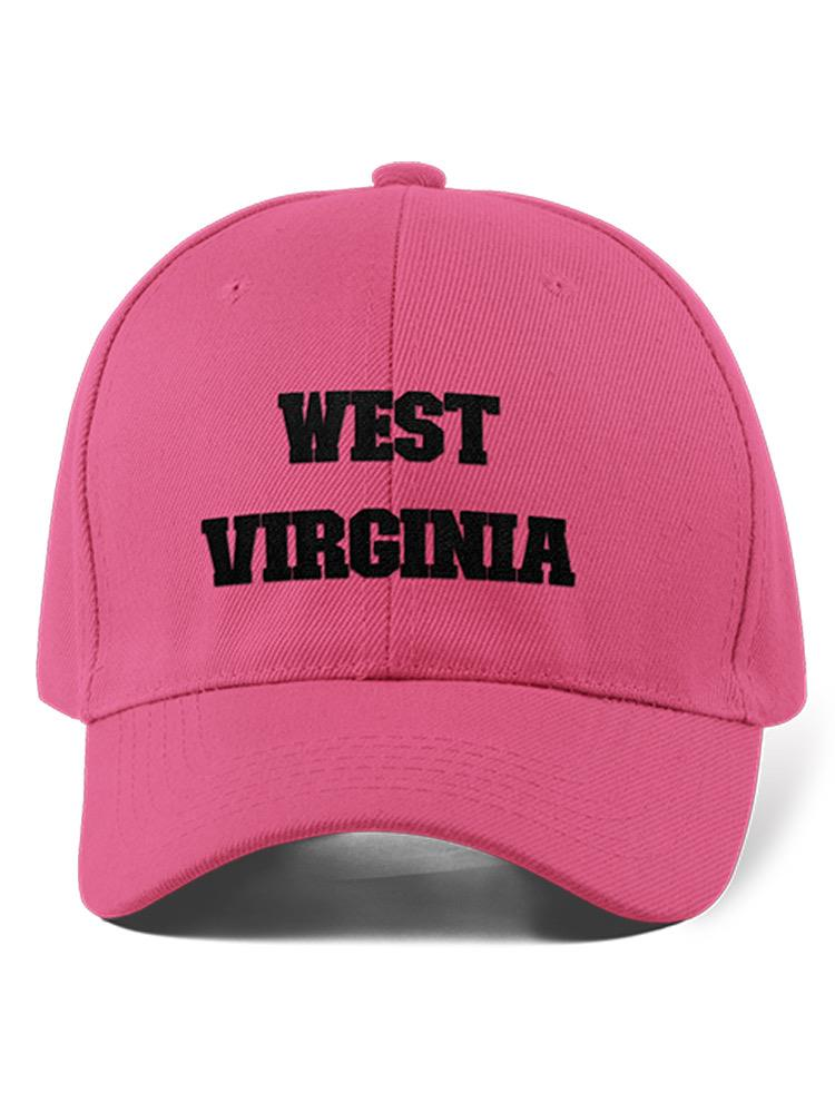 a pink hat with black text