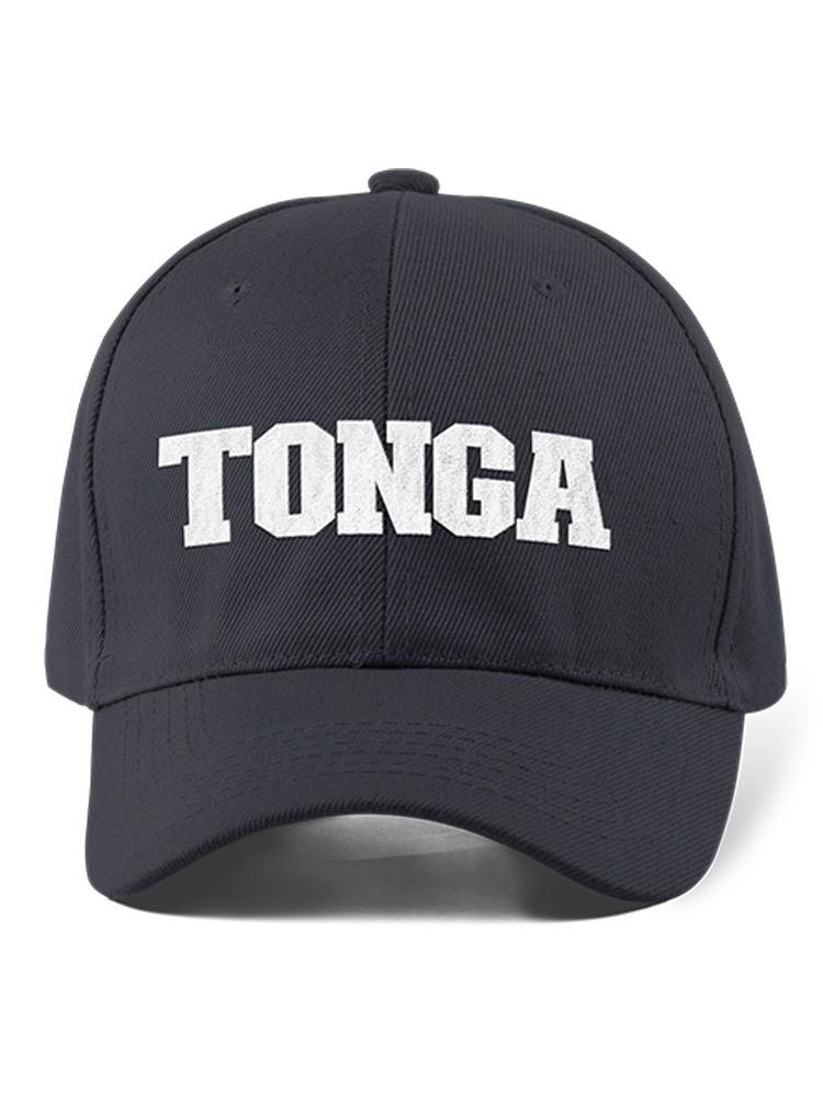a black baseball hat with white text