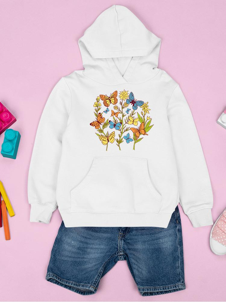 a white hoodie with butterflies on it