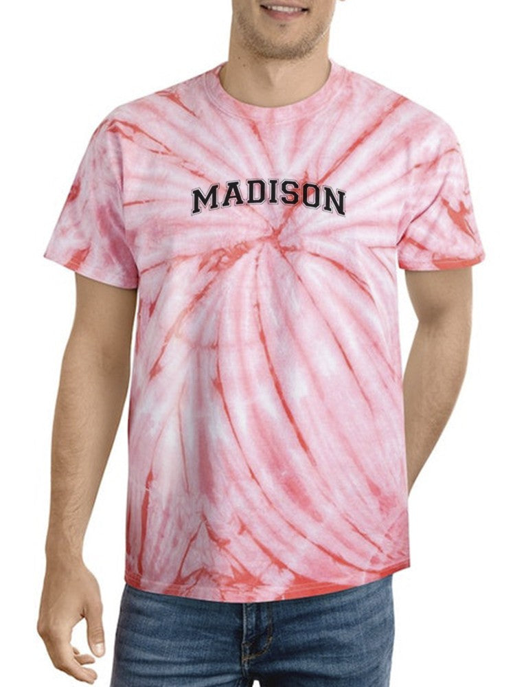 a man wearing a tie dye shirt