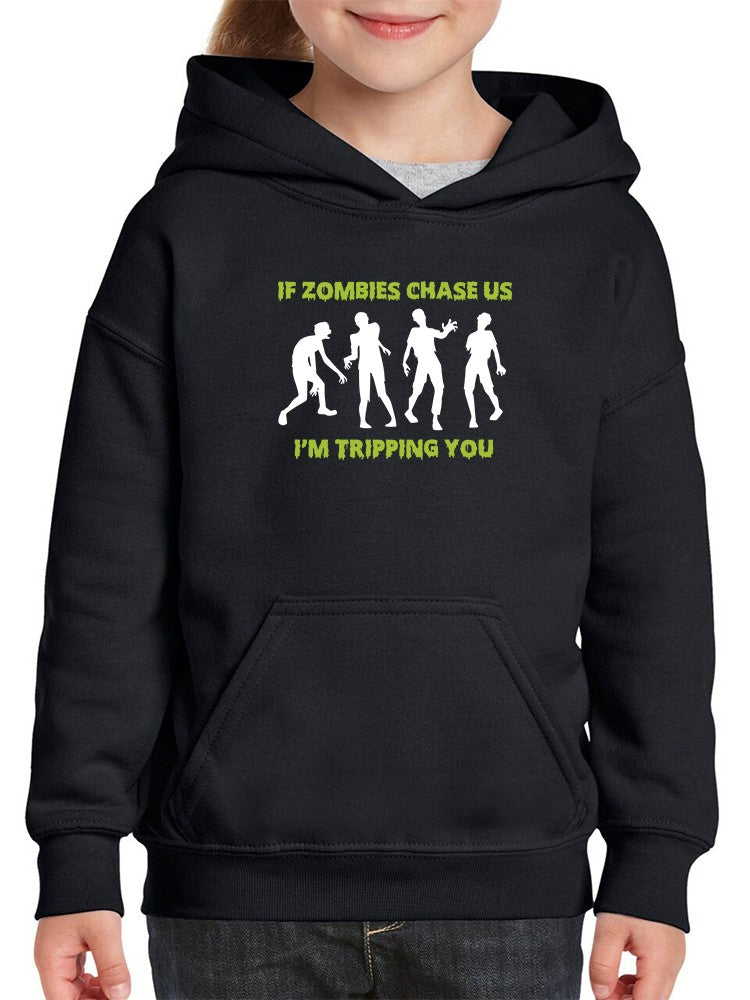 a person wearing a black hoodie with white text