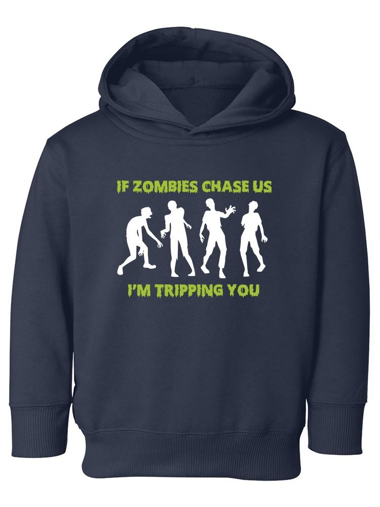 a blue hoodie with white text