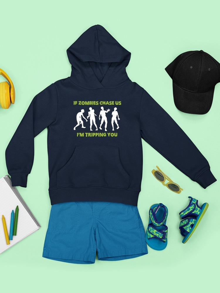 a blue hoodie and shorts with white text on it