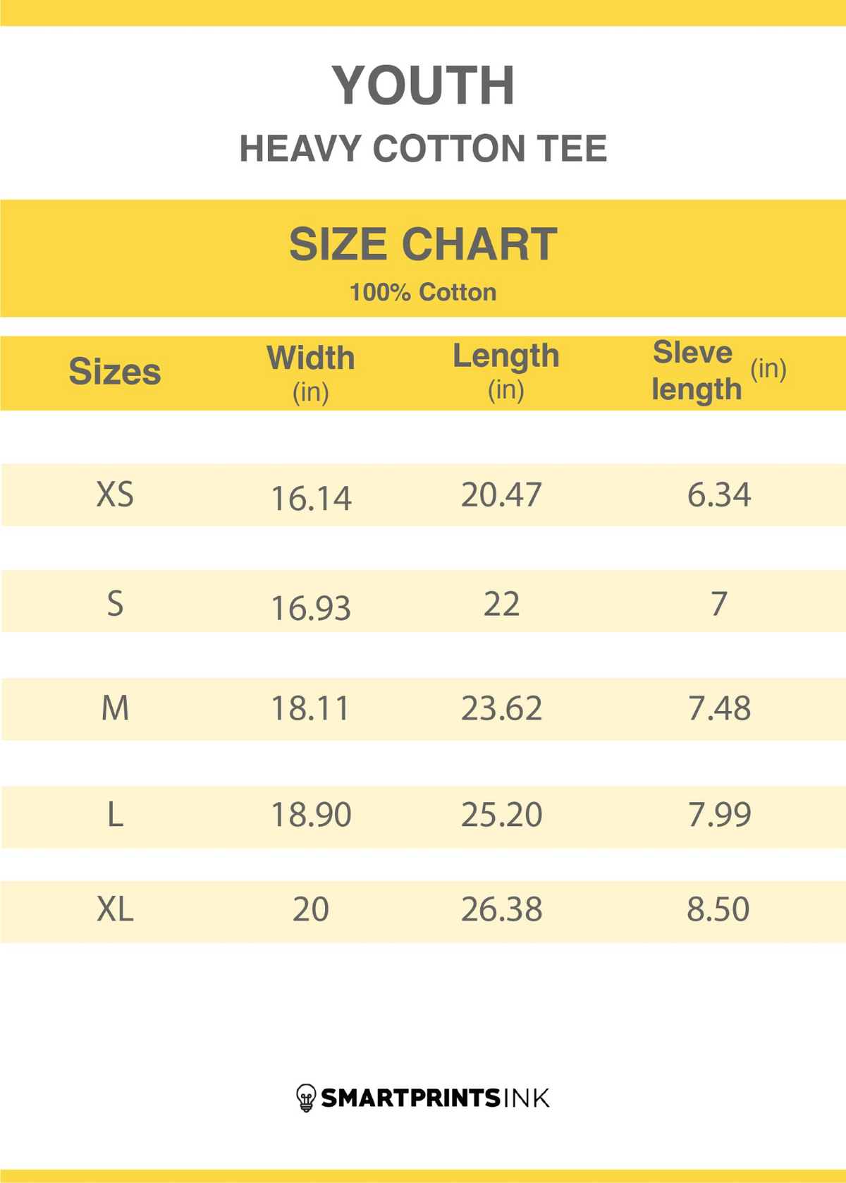 a chart of size and measurements