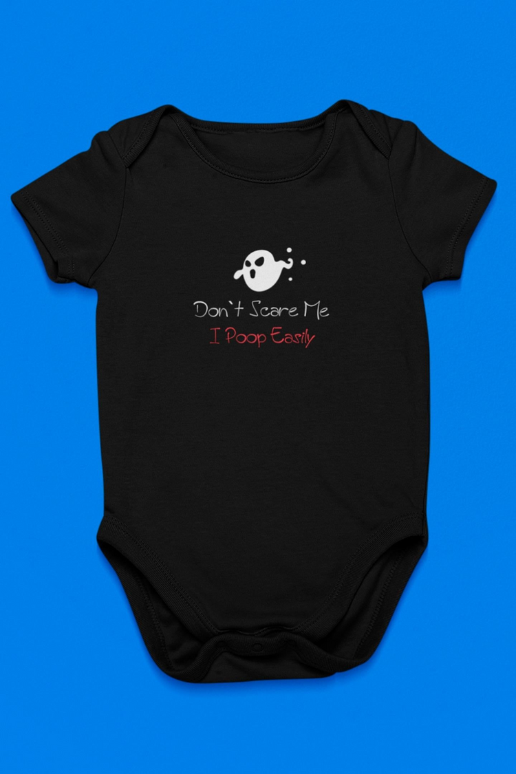 a black baby bodysuit with a white ghost on it