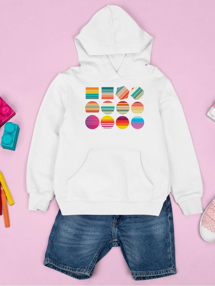 a white hoodie with colorful circles on it
