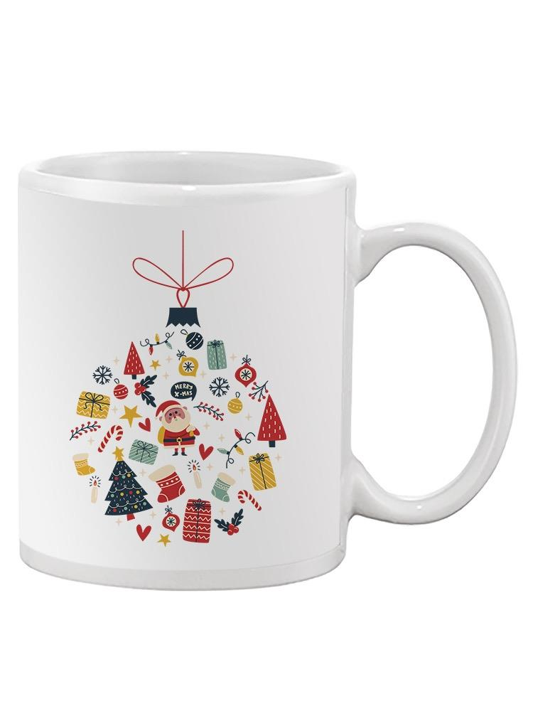 a white mug with a christmas ornament