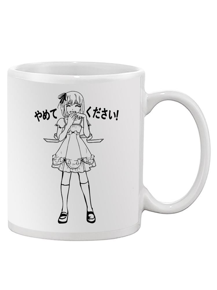 a white mug with a cartoon character on it