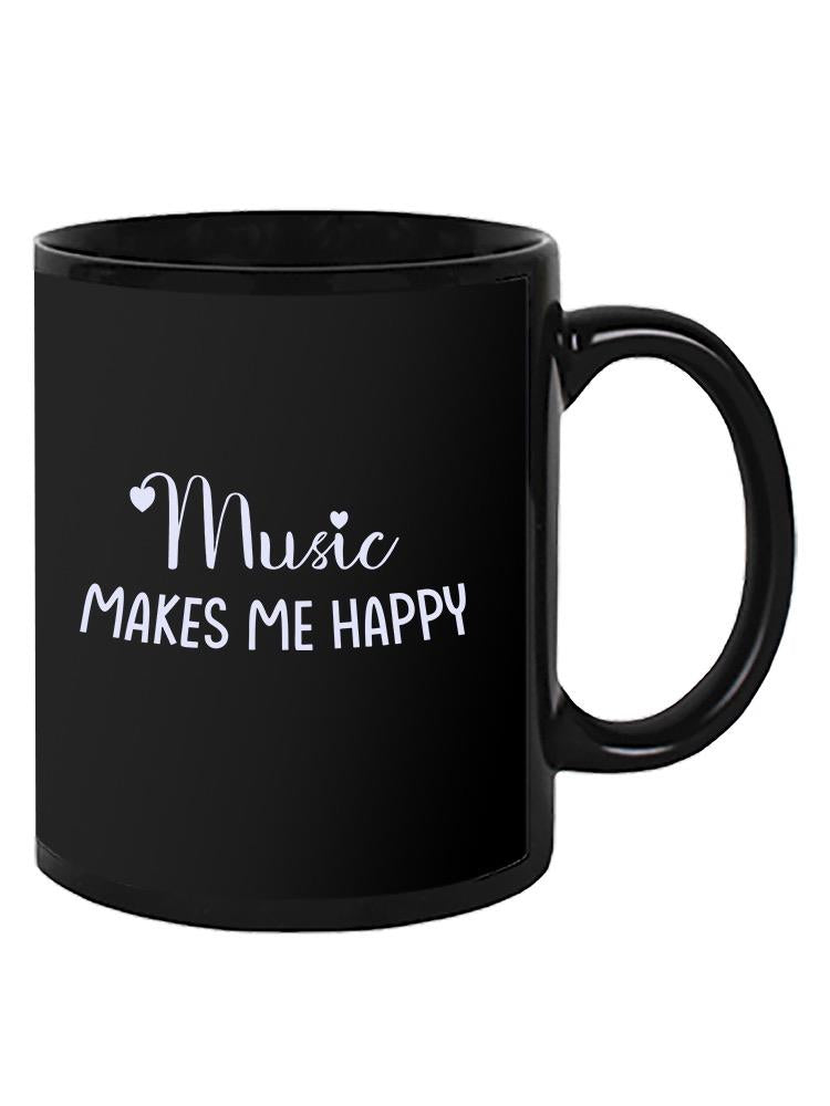 a black mug with white text on it