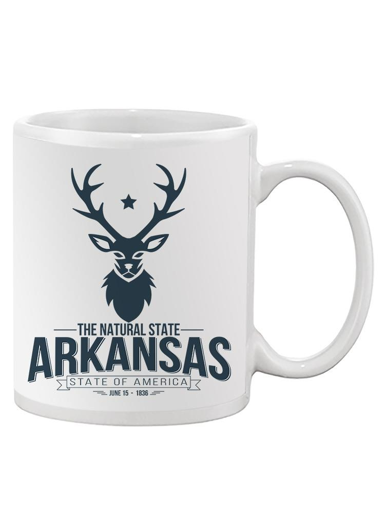 a white mug with a deer head and text