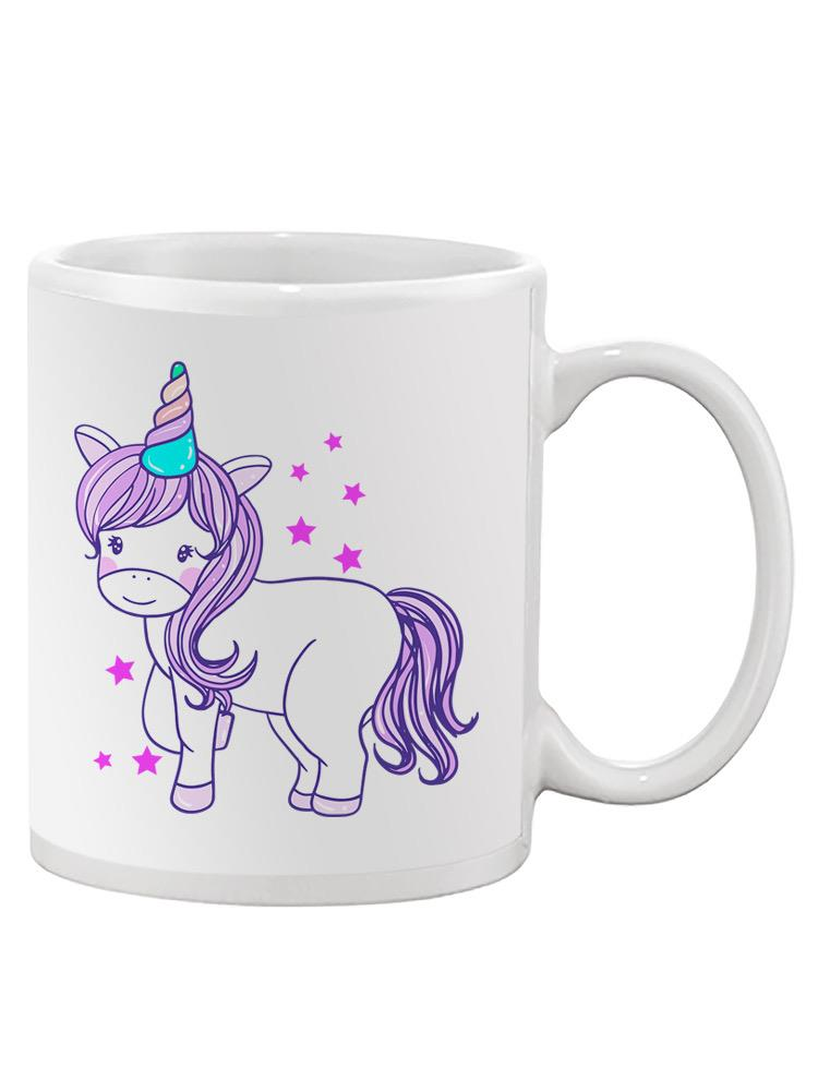 a white mug with a unicorn on it