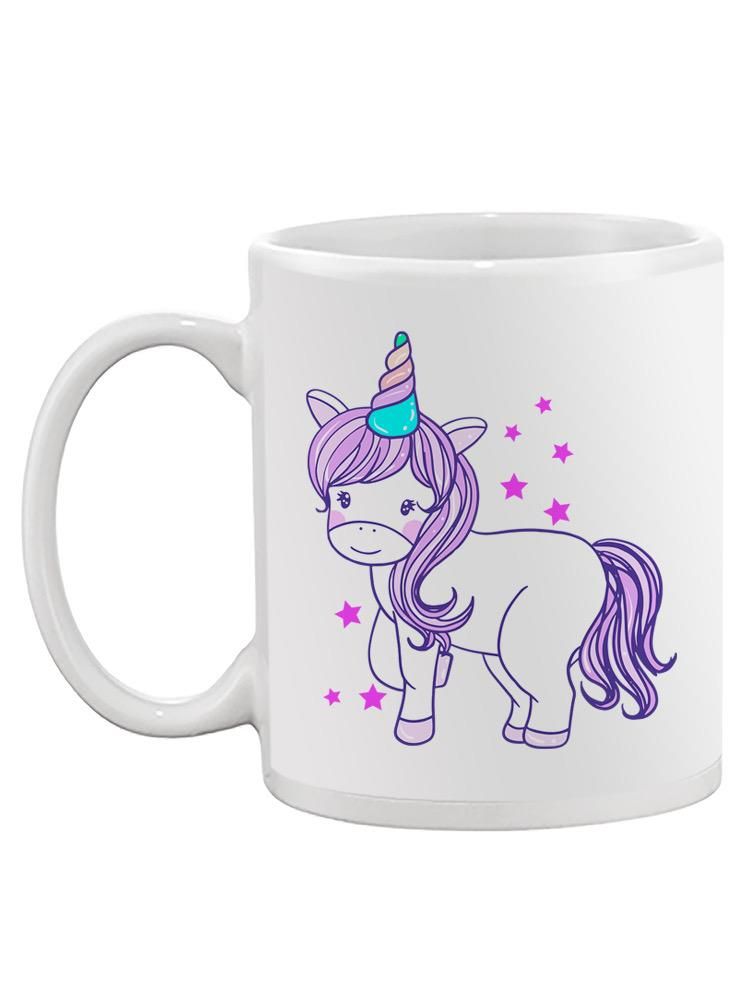 a white mug with a unicorn on it