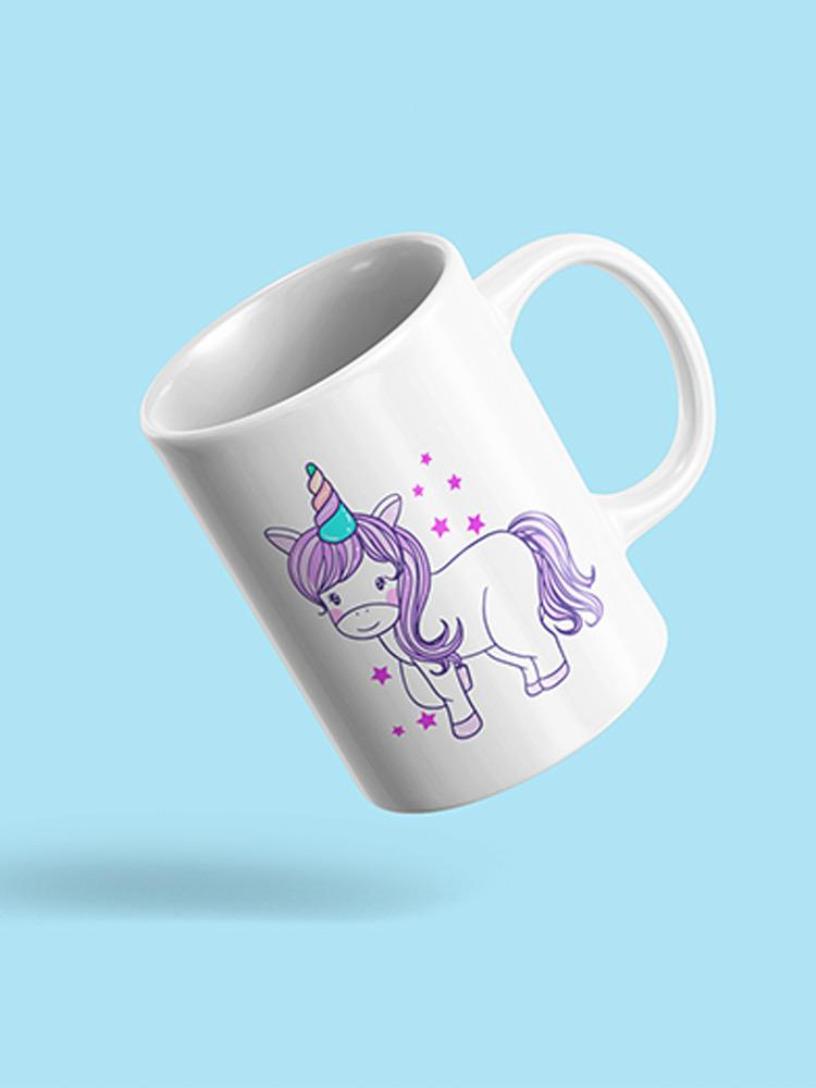a white mug with a unicorn drawing on it